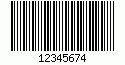 Barcode MSI Plessey, encode digits 1234567, checksum 4